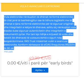 Fig.1.2. Menytë për përzgjedhjen e aplikimit për vulën e avancuar elektronike