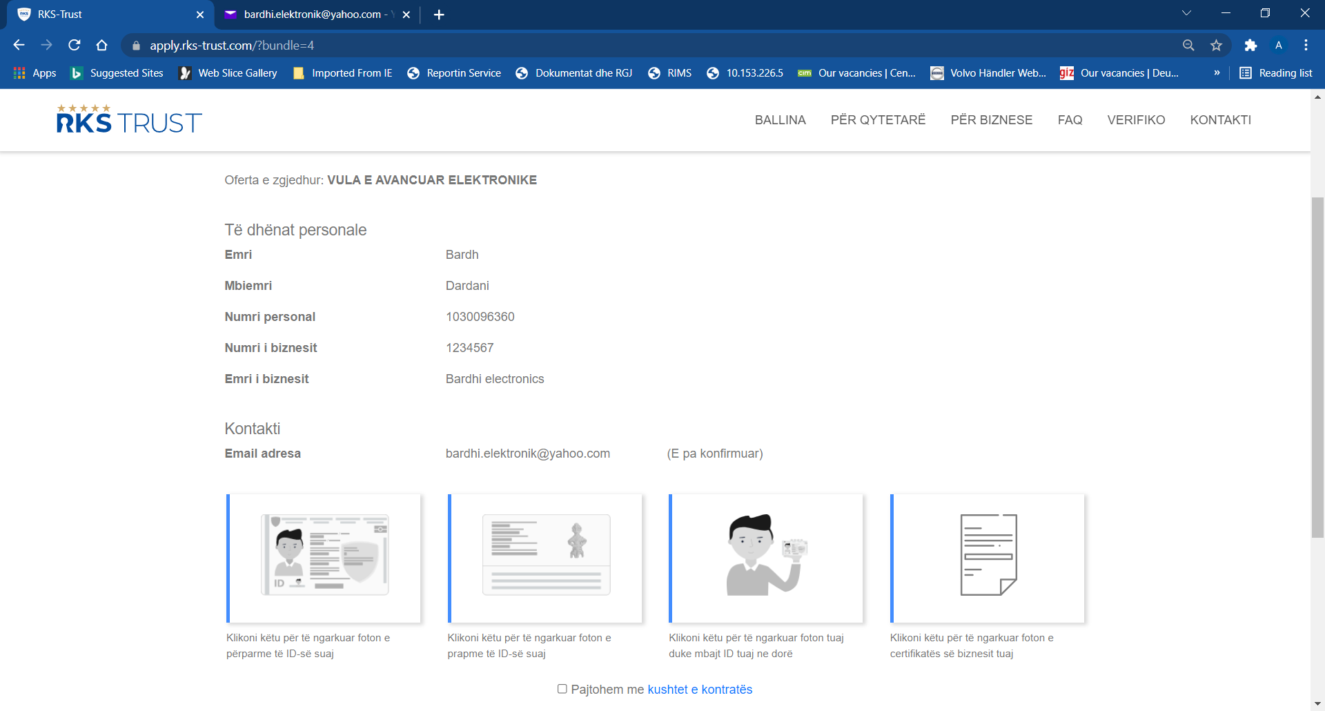 Fig.1.6: Ngarkimi i imazheve të leternjoftimit tuaj, portretit tuaj dhe certifikatës së biznesit 