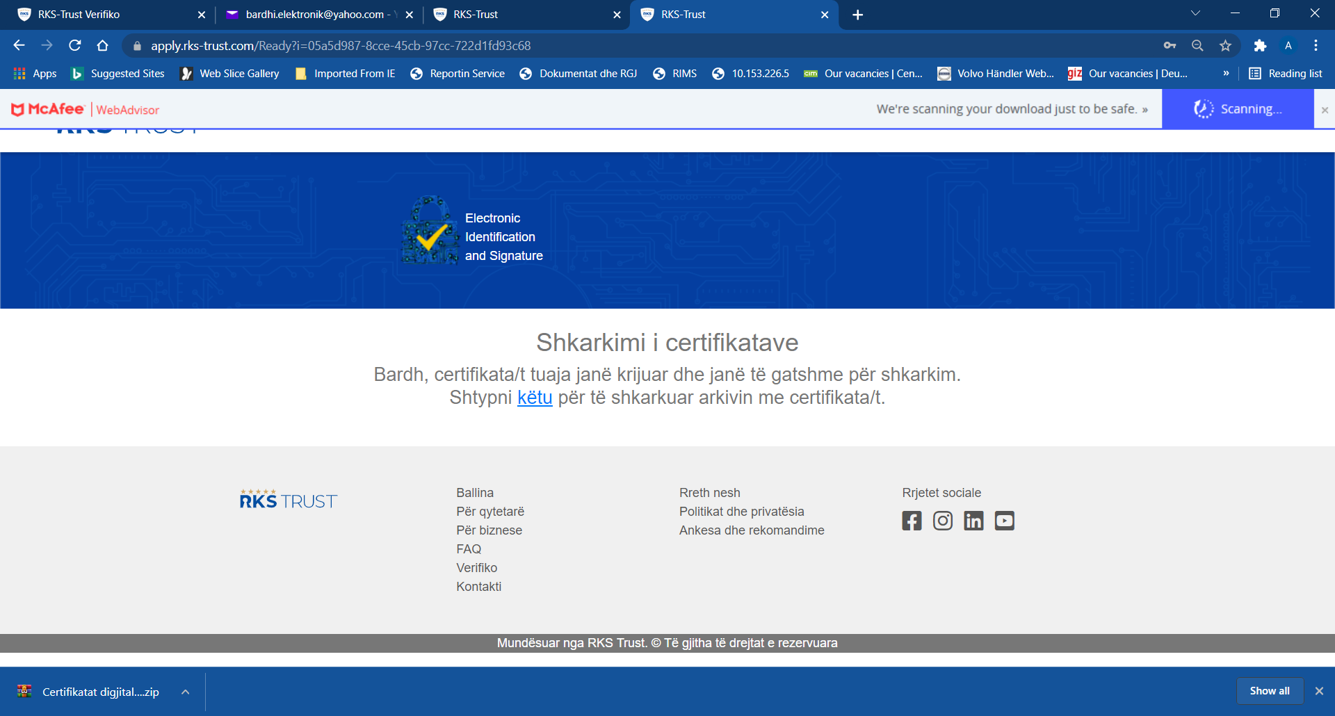 Fig.2.3: Shkarkimi i certifikatës së vulës së avancuar elektronike