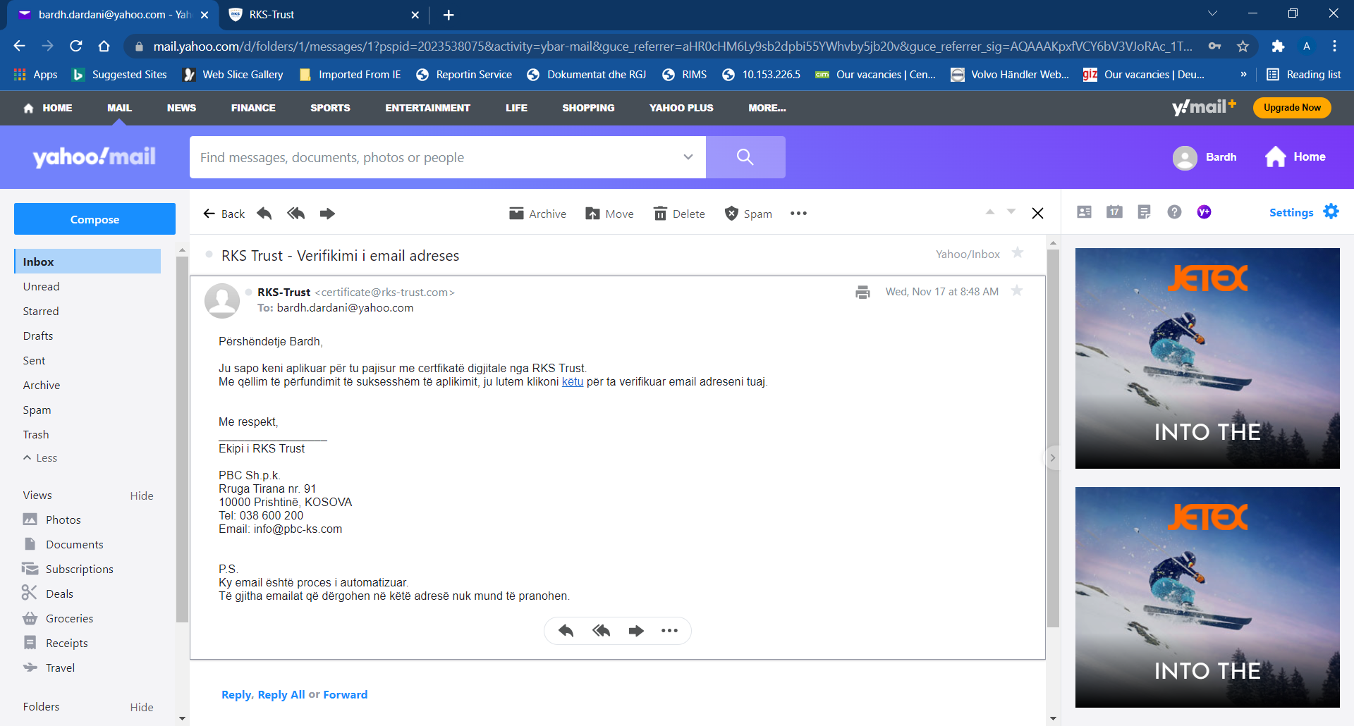Fig.1.12: konfirmimi i email adresës