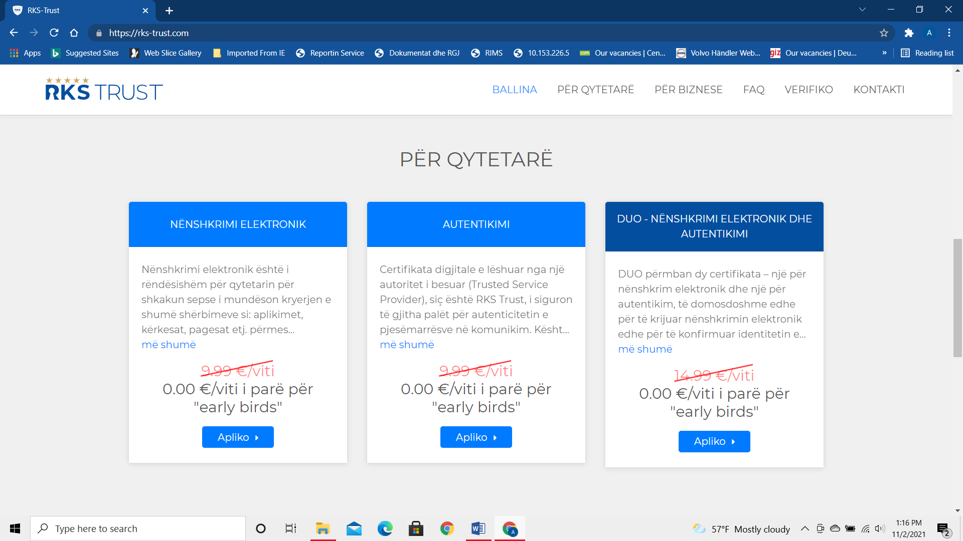 Fig.1.2. Menytë për përzgjedhjen e aplikimit për llojet e certifikatave