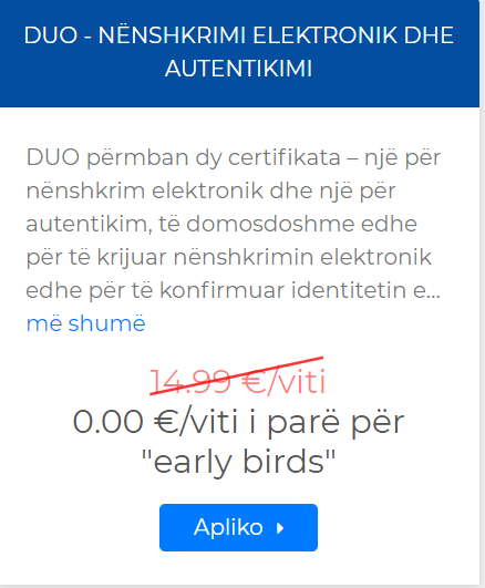 Aplikimi për DUO-Nënshkrim elektronik dhe autentikim