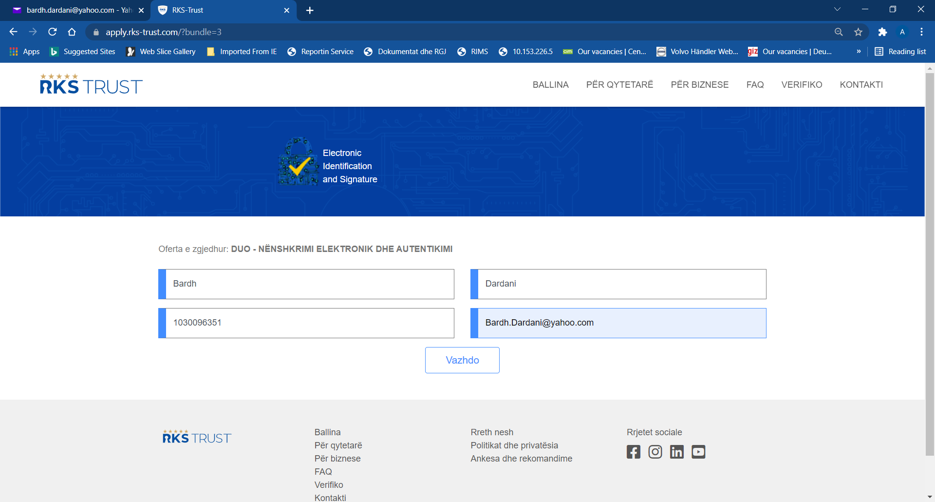 Fig. 1.6: Plotësimi i të dhënave të nevojshme për krijimin e certifikates