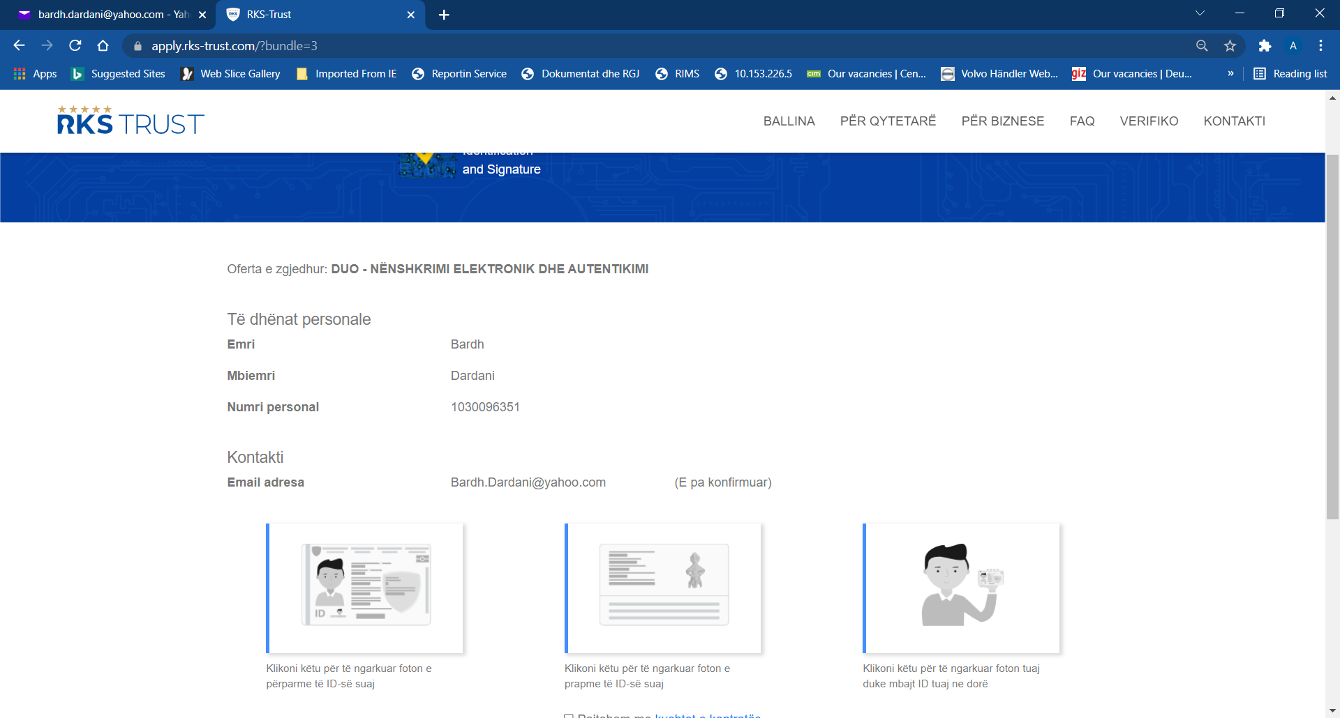 Fig.1.7: Ngarkimi i imazheve të leternjoftimit tuaj dhe portretit tuaj