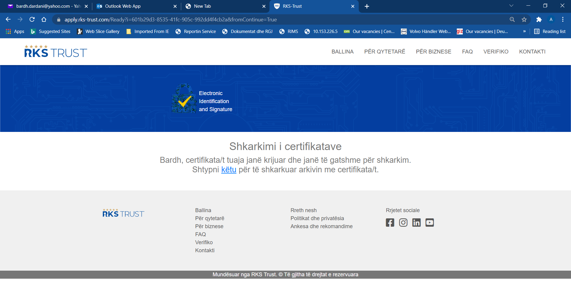 Fig.2.2: Linku per shkarkim te certifikatave tuaja