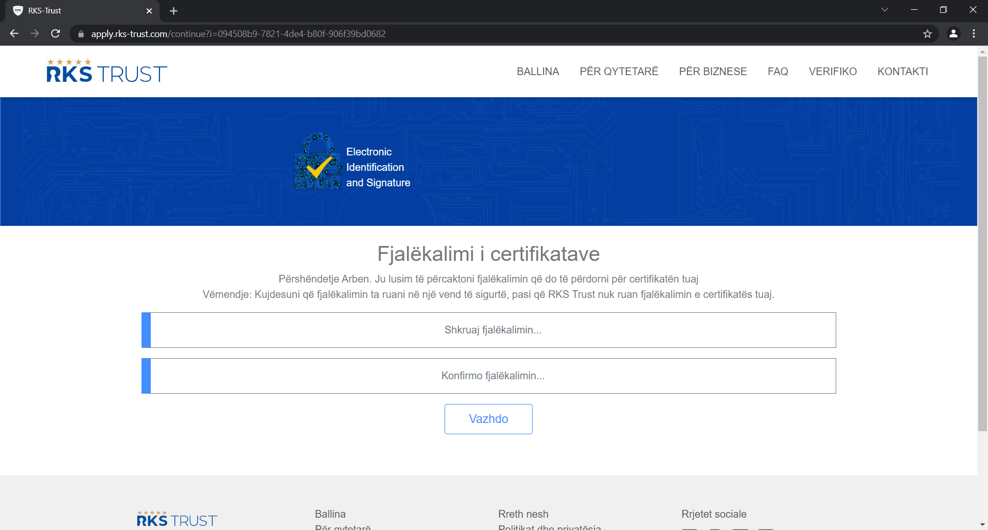 Fig.2.3: Futja e fjalëkalimit (paswordit) për mbrojtje të çelësit privat