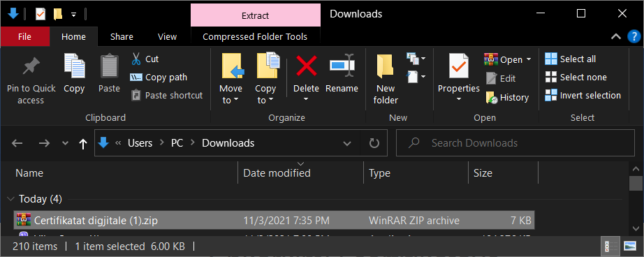 Fig.2.5: Certifikatat e shkarkuara në dounloads folder si ZIP file.