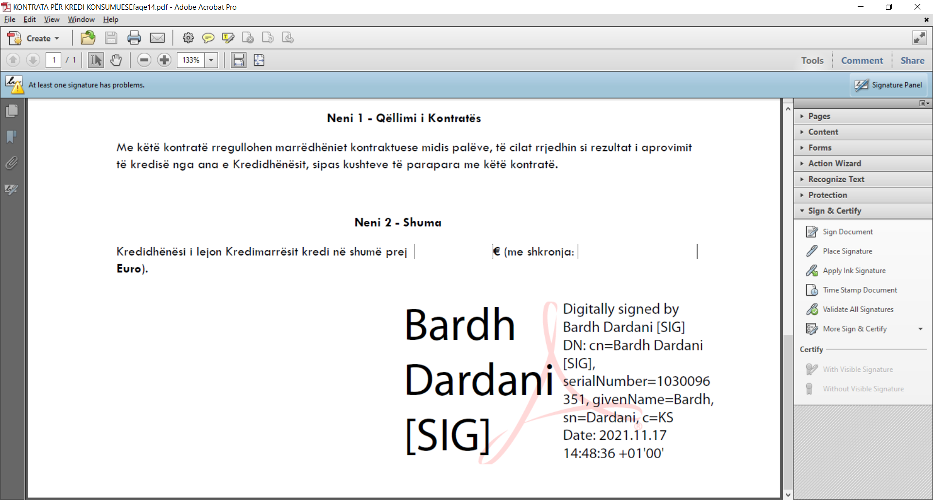 Fig.4.6: Dokumenti i sapo nënshkruar